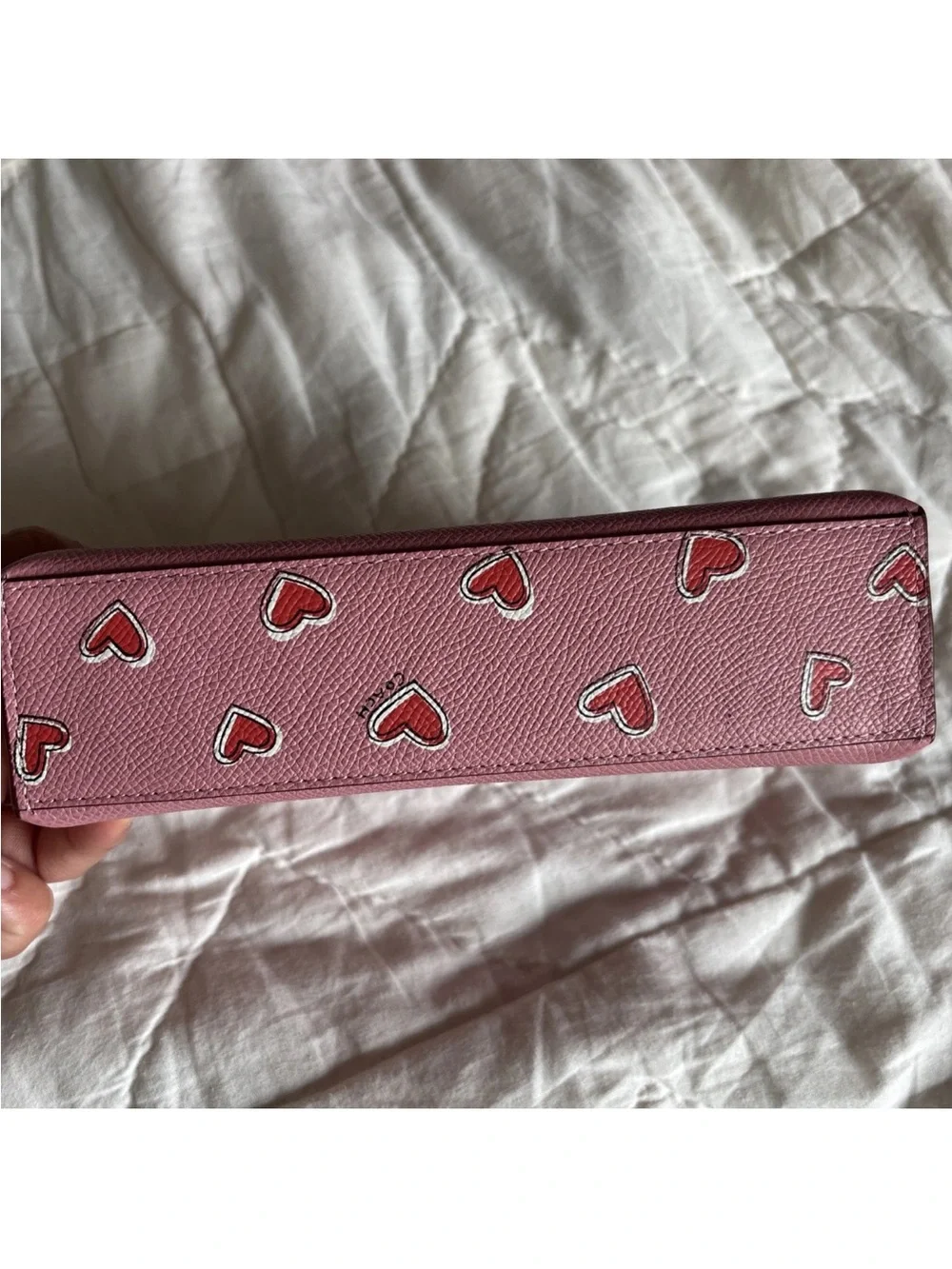 Coach Pink Heart-Print Cosmetic Pouch with Silver Logo